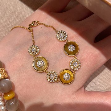 Gold Tone Crystal Disc Beaded Slider Bracelet Wrist Jewelry