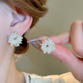 Silver Tone Crystal Cluster Flower Statement Stud Earrings view 2