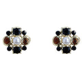 Gold-Tone Pearl Black and Amber Geometric Flower Studs view 5