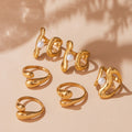 Irregular Open Geometric Rings Pearl Accent Gold Steel view 4
