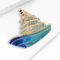 Blue Enamel Cruise Ship Brooch With Clear Crystal Cabins view 3
