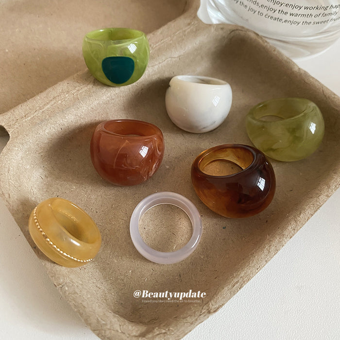 Chunky Marbled Resin Dome Rings Five Color Options