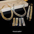 Gold Tone Double Row Geometric Crystal Link Bracelet view 1