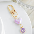 Iridescent Heart Bead Keychain With Purple Enamel Letter Charm view 7
