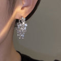 Silver Tone Crystal Floral Branch Cluster Drop Earrings view 4