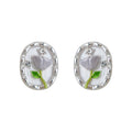 Clear Oval Dome White Tulip And Green Stem Stud Earrings view 5