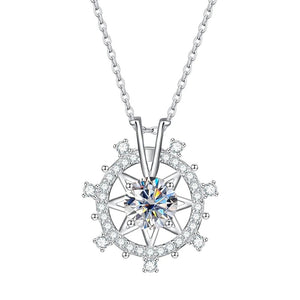 Starburst Snowflake Crystal Necklace in Silver Tone