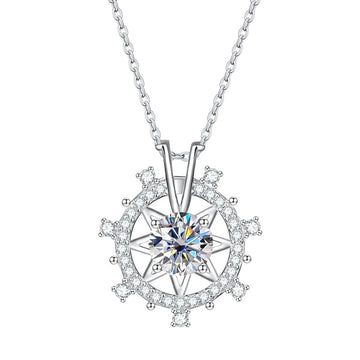 Starburst Snowflake Crystal Necklace in Silver Tone