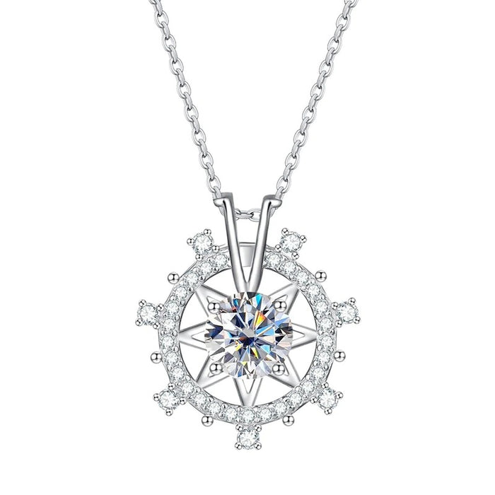Starburst Snowflake Crystal Necklace in Silver Tone