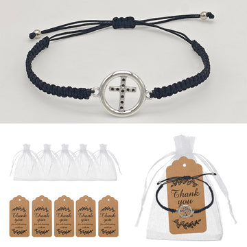 Black Braided Cord Circle Cross Adjustable Bracelet