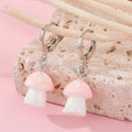 Silver Tone Mushroom Huggie Drop Earrings in Six Colors view 3