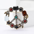 Multicolor Crystal Peace Sign Brooch With Faceted Crystals And Polished Metal Details view 1