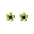 Lime Green Flower Stud Earrings Black Beaded Centers view 5