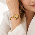 Gold Steel Puffy Heart CZ Twisted Open Cuff Bangle view 3