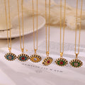 Gold Enamel Evil Eye Pendant Necklace Crystal Center 40+5cm view 4