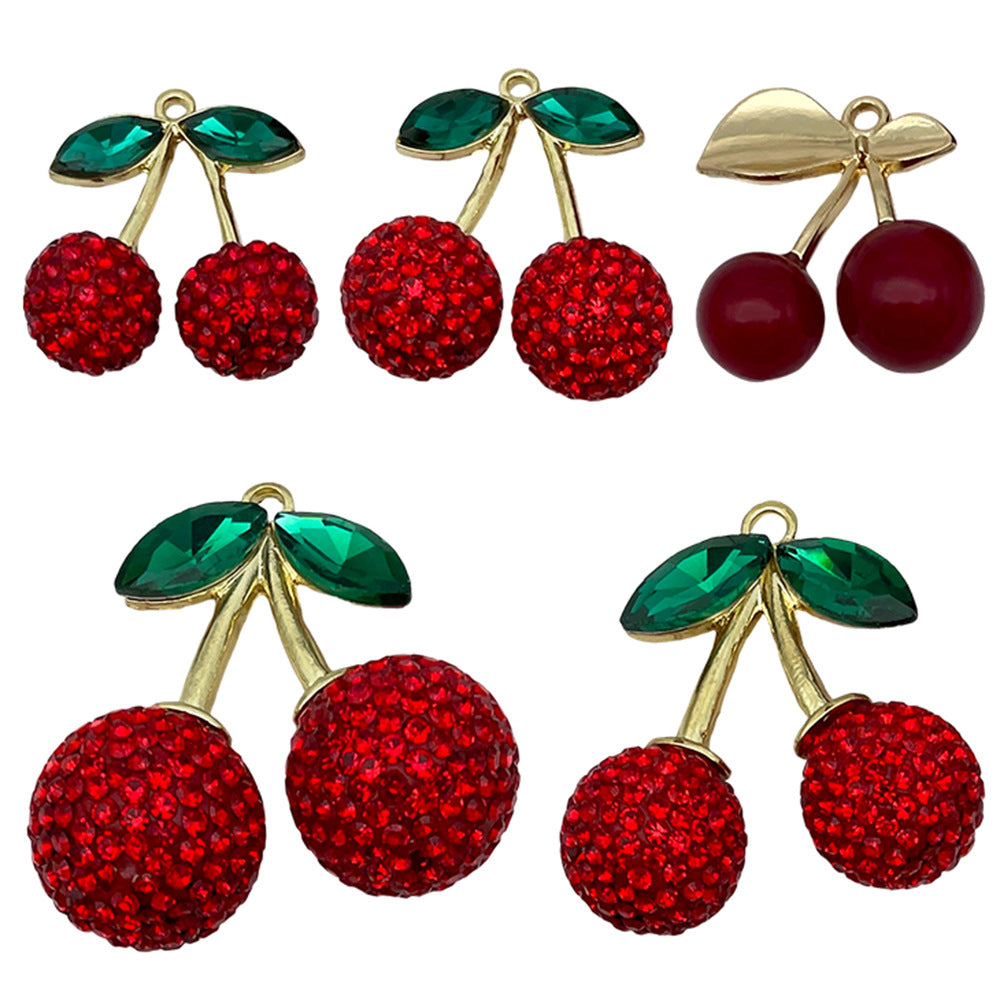 Acrylic Rhinestone Red Cherry Charm Pendant for DIY Bag Keychain and Jewelry Accessories
