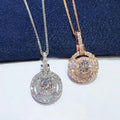 Double Halo Round Clear Stone Pendant Necklace Two Tones view 2