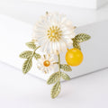 White Daisy and Yellow Berry Brooch with Green Leaves view 6
