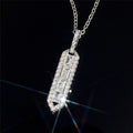 Vertical Baguette Bar Pendant Necklace White Gold Tone view 2