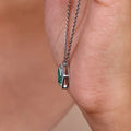 Silver Tone Green Diamond Shape Halo Pendant Necklace view 3