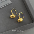 Gold Polished Smooth Oval Bean Fishhook Drop Earrings view 3