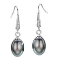 Silver Tone Gray Faux Pearl Drop Earrings With Tapered Hooks view 1