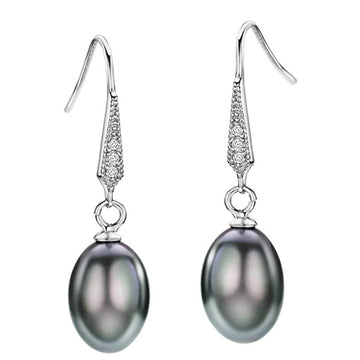 Silver Tone Gray Faux Pearl Drop Earrings With Tapered Hooks