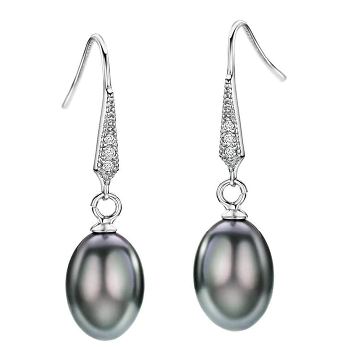 Silver Tone Gray Faux Pearl Drop Earrings With Tapered Hooks