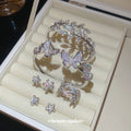 Crystal Butterfly Cuff Leaf Set Flower Studs Open Ring view 3