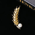 Golden Wheat Ear Brooch With Champagne Crystals and Pearl view 3