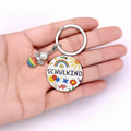 Schulkind Round Wooden Keychain Rainbow Bee Charm Disc view 4