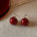 Dark Red Round Crystal Accent Stud Earrings Metal Tone Jewelry view 3