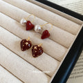 Red Strawberry And Heart Earrings With Polished Metal Tone Details view 4