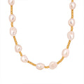 Gold Tone Freshwater Baroque Pearl Beaded Choker Necklace view 5