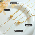 Gold Snake Chain Lariat Necklace Ball Slide Pearl Drop view 2