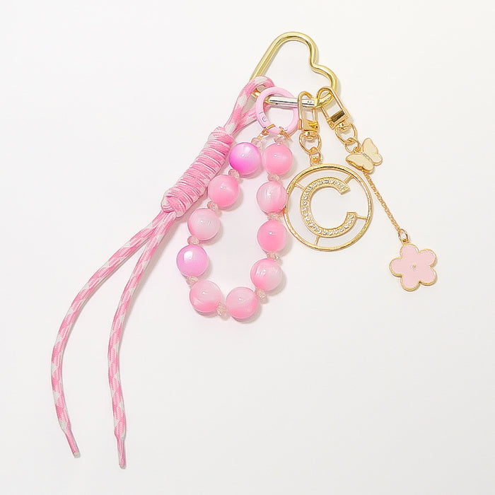 Pink Beaded Letter Keychain Initial Charm Cord Bag Clip
