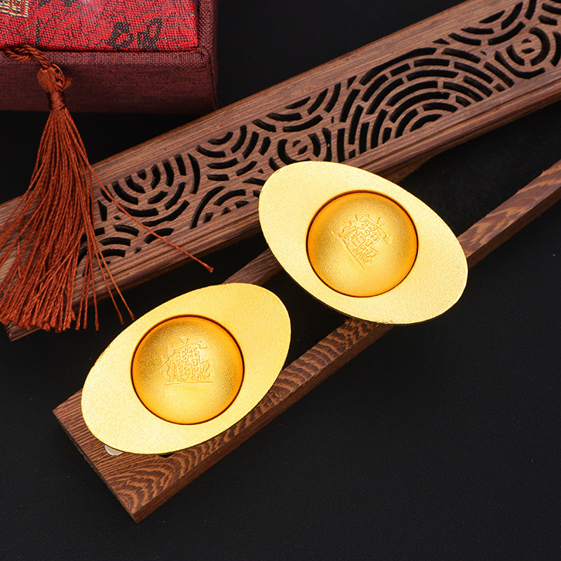 Solid Brass Sycee Ingot Keychain Chinese Style Office Decor Gift