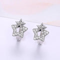 Silver Tone Double Star Clear Stone Cluster Stud Earrings view 2