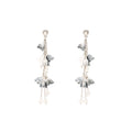 Silver Tone Bellflower Tassel Drop Earrings Pearl Chains view 5