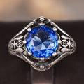 Antique Silver Filigree Blue Round Stone Cocktail Ring view 5