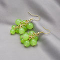 Green Grape Bead Cluster Gold Tone Dangle Hook Earrings view 4