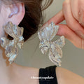Folded Leaf Statement Stud Earrings in Two Metal Tones view 3