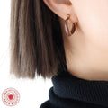 Brown Enamel V-Shape Hoop Earrings Gold Steel Tone view 3