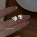 Silver Heart Opal Crystal Halo Mini Stud Earrings Pair view 3
