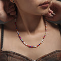 Colorful Glass Bead Freshwater Pearl Boho Necklace Strand view 3