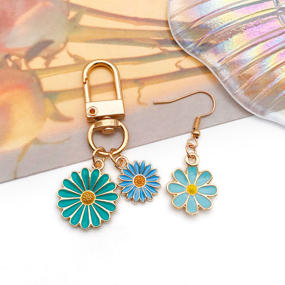 Lake Blue Enamel Zinc Alloy Daisy Rose Flower Charm Pendants for DIY Keychain Jewelry