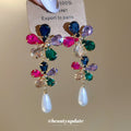 Multicolor Crystal Floral Drop Earrings with Pearl Teardrops view 1