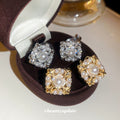 Square Faux Pearl Clear Crystal Cluster Clip On Earrings view 1