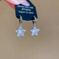Silver Crystal Star Drop Hoop Earrings with Polished Metal Details view 6