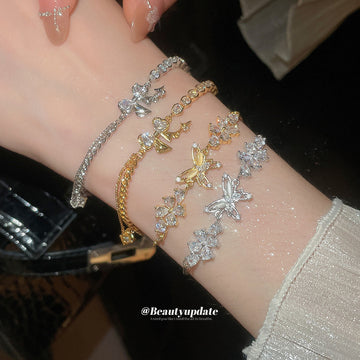 Butterfly Flower Cubic Zirconia Slider Bracelets Gold Silver